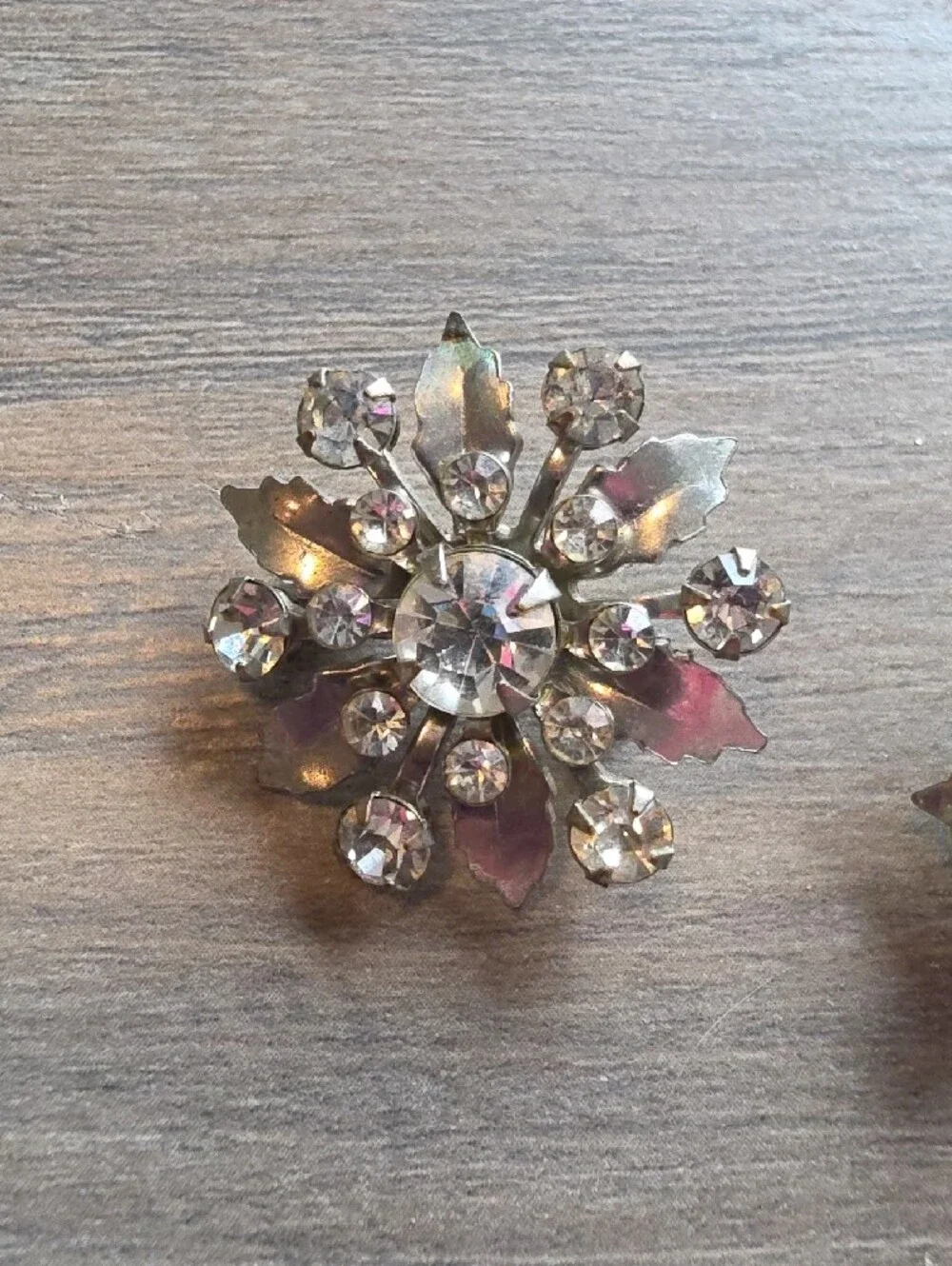 Clear Crystal Flower Brooches - Silver Tone